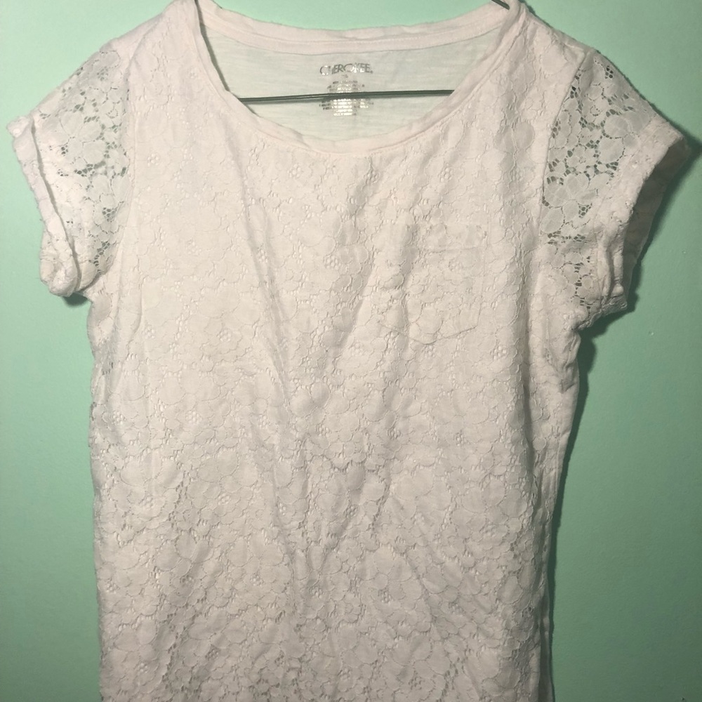 Simple Lacey & Lined Short Sleeve White Blouse